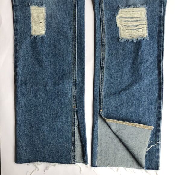 Avec Les Filles High Waisted Distressed Split Hem Ankle Jeans - Picture 9 of 15